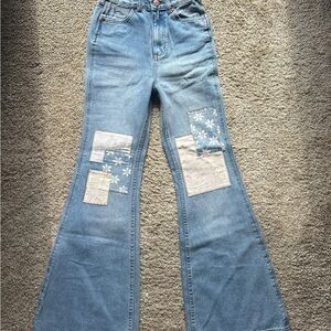 Women's Wrangler x Billabong Blue Patchwork Jeans